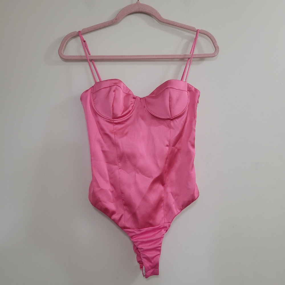 Zara pink satin bustier bodysuit S NWT